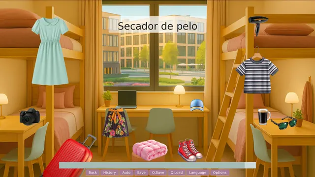 Mini-game: find the hair dryer, secador de pelo, in Emma's room
